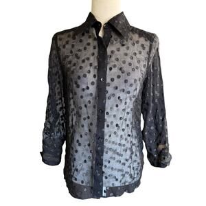 Alice + Olivia Sheer Black Polka Dot Silk Blend Blouse S Romanticgoth Witchy